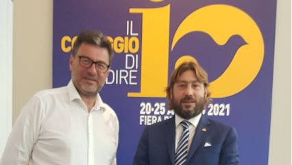 Il Segretario Federico Pedini Amati e il Ministro Giancarlo Giorgetti a colloquio al Meeting di Rimini 